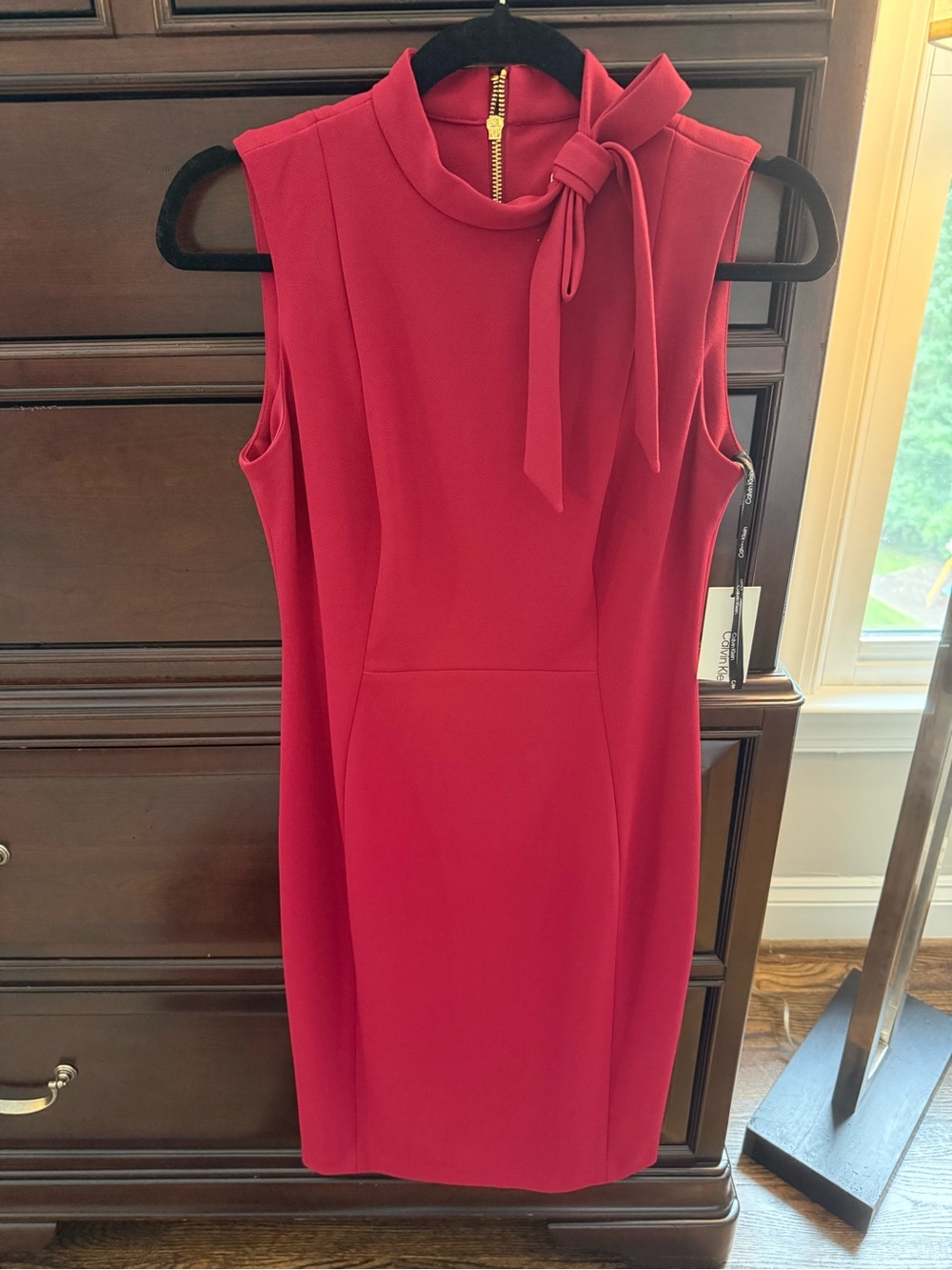 Calvin Klein Sleeveless Red Tie-Neck Sheath Dress
